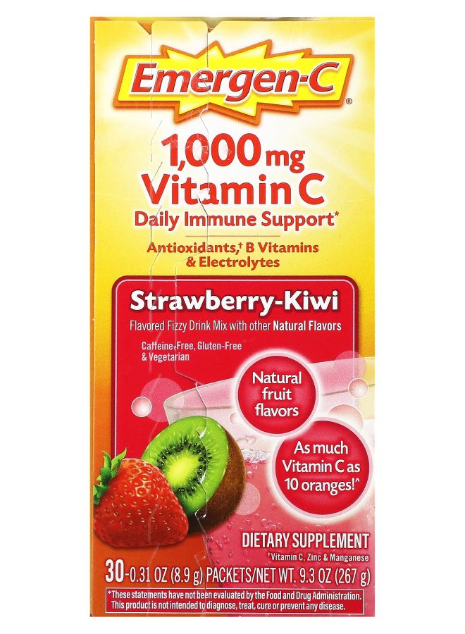 Emergen-C فيتامين سي بنكهة الفراولة والكيوي 1000 ملغ 30 عبوة 0.31 أونصة (8.9 غ) لكل منها