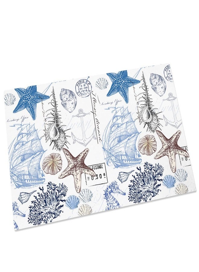 Chucoco Summer Ocean Nautical Door Mat Sea Shell Doormat,Starfish Welcome Mats Non Slip Bath Rug,Anchor Coastal Coral Indoor Floor Mats,Retro Boat Blue White Washable Entry Rugs for Kitchen Bathroom 20x32in - Image 4
