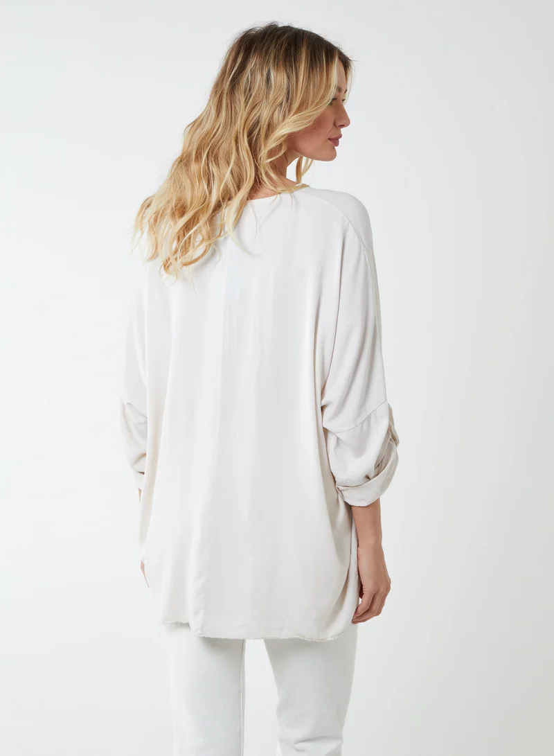Blue Vanilla Double Twist Oversize Turn Back Sleeve Top