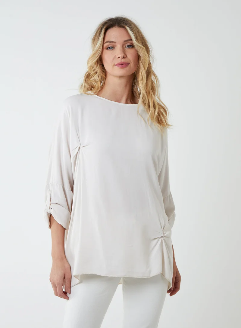 Blue Vanilla Double Twist Oversize Turn Back Sleeve Top