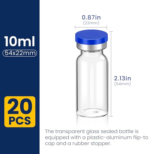 FURWEY 10ml Sterile Vials with Self Healing Injection Port and Sealing Cap, Glass Sterile Vials for Injections 20 Pack（Empty Vial, No Liquid） - Image 2