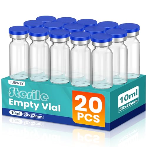 FURWEY 10ml Sterile Vials with Self Healing Injection Port and Sealing Cap, Glass Sterile Vials for Injections 20 Pack（Empty Vial, No Liquid） - Image 1