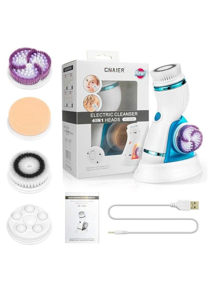 كناير فرشاة تنظيف الوجه 4 في 1 - القابلة لإعادة الشحن - جهاز تنظيف الوجه الكهربائي الدوارة المقاومة للماء للتنظيف العميق والتقشير وإزالة الرؤوس السوداء - Image 1