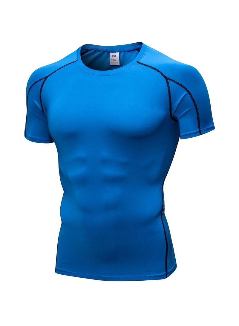 Loquat Men Quick Dry Breathable Elastic T-Shirt Blue - Image 1