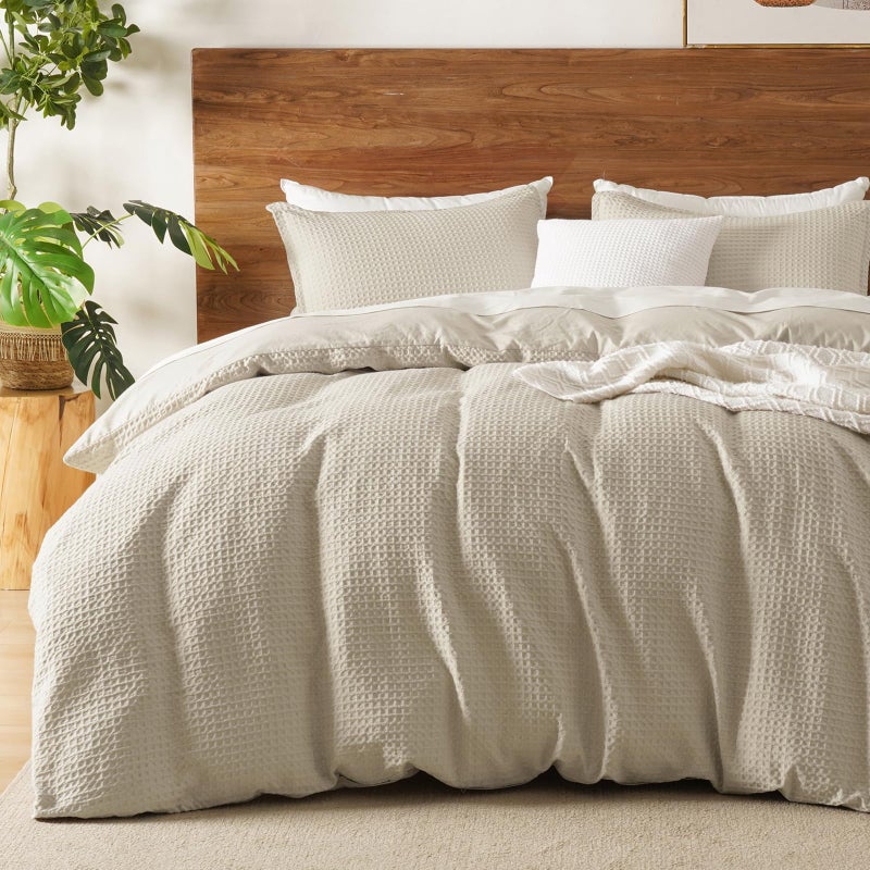 David's Home Waffle Weave Duvet Cover Set King Size,Soft Breathable 3pcs Comforter Cover Set with 2 Pillowcases,Textured Home Decor Bedding Set Cozy for All Seasons, Nature 104"Ã—90",No Comforter - Image 1