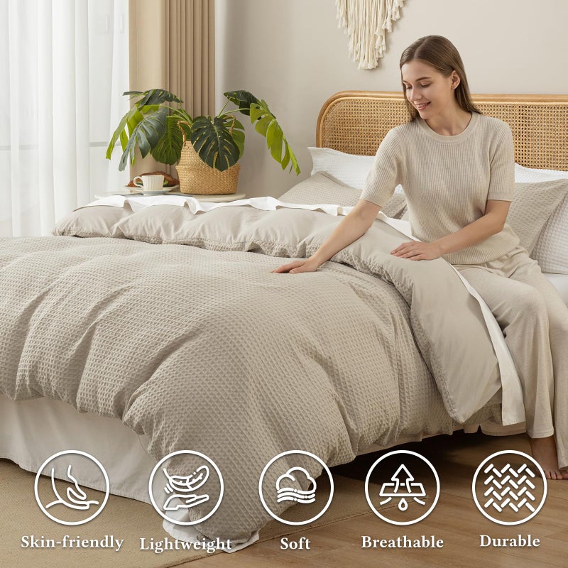David's Home Waffle Weave Duvet Cover Set King Size,Soft Breathable 3pcs Comforter Cover Set with 2 Pillowcases,Textured Home Decor Bedding Set Cozy for All Seasons, Nature 104"Ã—90",No Comforter - Image 4