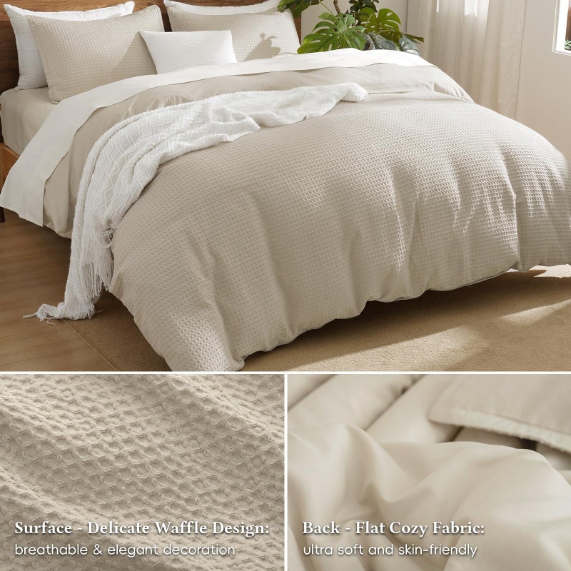 David's Home Waffle Weave Duvet Cover Set King Size,Soft Breathable 3pcs Comforter Cover Set with 2 Pillowcases,Textured Home Decor Bedding Set Cozy for All Seasons, Nature 104"Ã—90",No Comforter - Image 5