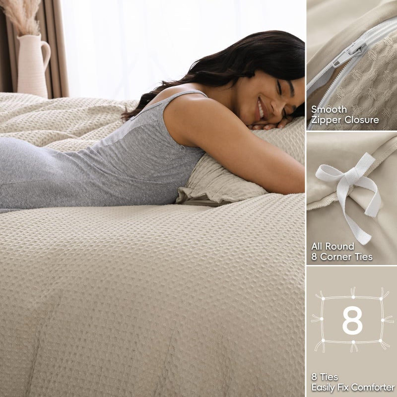David's Home Waffle Weave Duvet Cover Set King Size,Soft Breathable 3pcs Comforter Cover Set with 2 Pillowcases,Textured Home Decor Bedding Set Cozy for All Seasons, Nature 104"Ã—90",No Comforter - Image 3