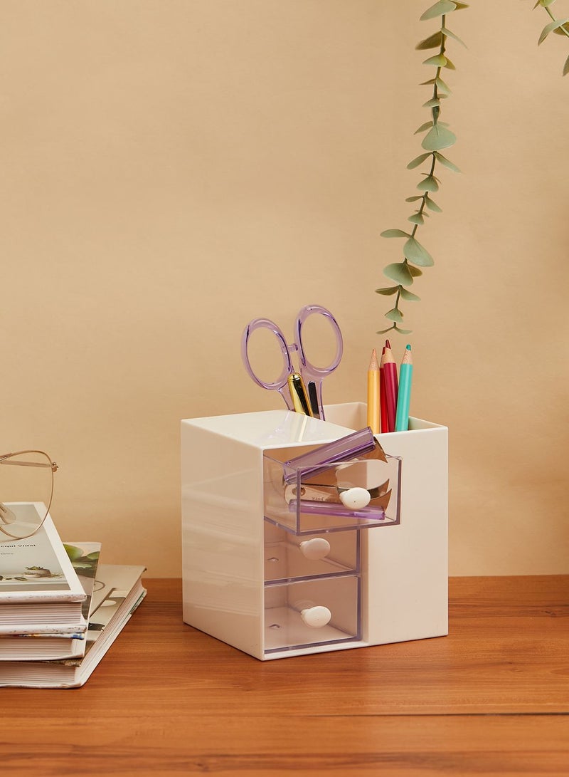 White Stationery Storage Holder With Drawers