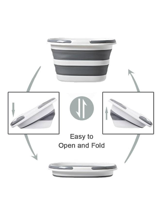 sokany Collapsible Plastic Bucket 16L with Handle, Portable and Space Saving, Multi-Function Cleaning Laundry Basket Outdoor Basin, Elliptic Large Capacity (Gery) - Image 3