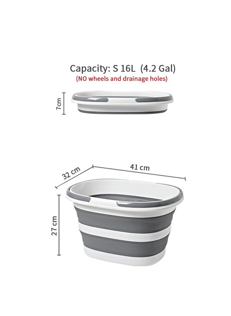 sokany Collapsible Plastic Bucket 16L with Handle, Portable and Space Saving, Multi-Function Cleaning Laundry Basket Outdoor Basin, Elliptic Large Capacity (Gery) - Image 2
