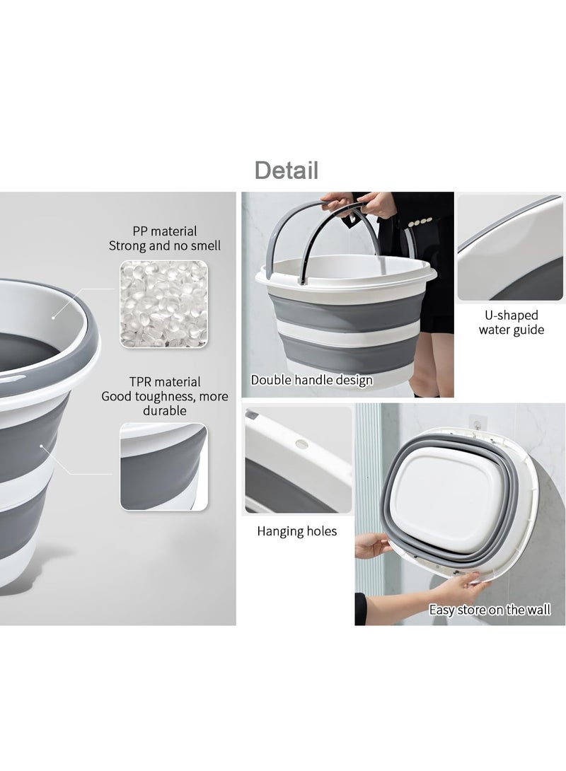 sokany Collapsible Plastic Bucket 16L with Handle, Portable and Space Saving, Multi-Function Cleaning Laundry Basket Outdoor Basin, Elliptic Large Capacity (Gery) - Image 5