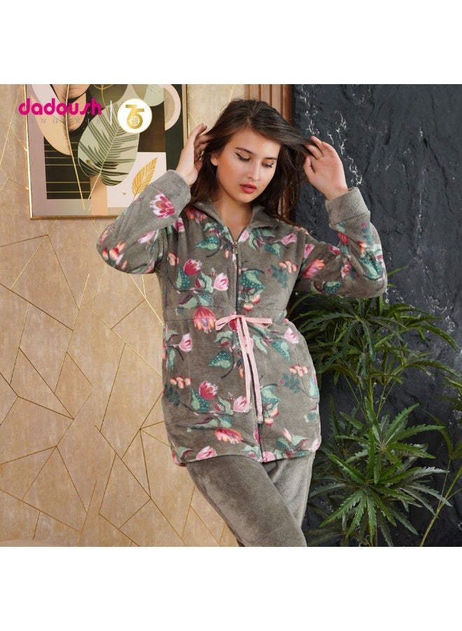 دعدوش  بيجامة نسائية شتوية من الفرو الناعم، طقم بيجامة حريمي من قطعتين للمنزل، مريحة ودافئة,بيجامه شتوية للنساء توفر تغطية كاملة للنساء من دعدوش , - Image 3