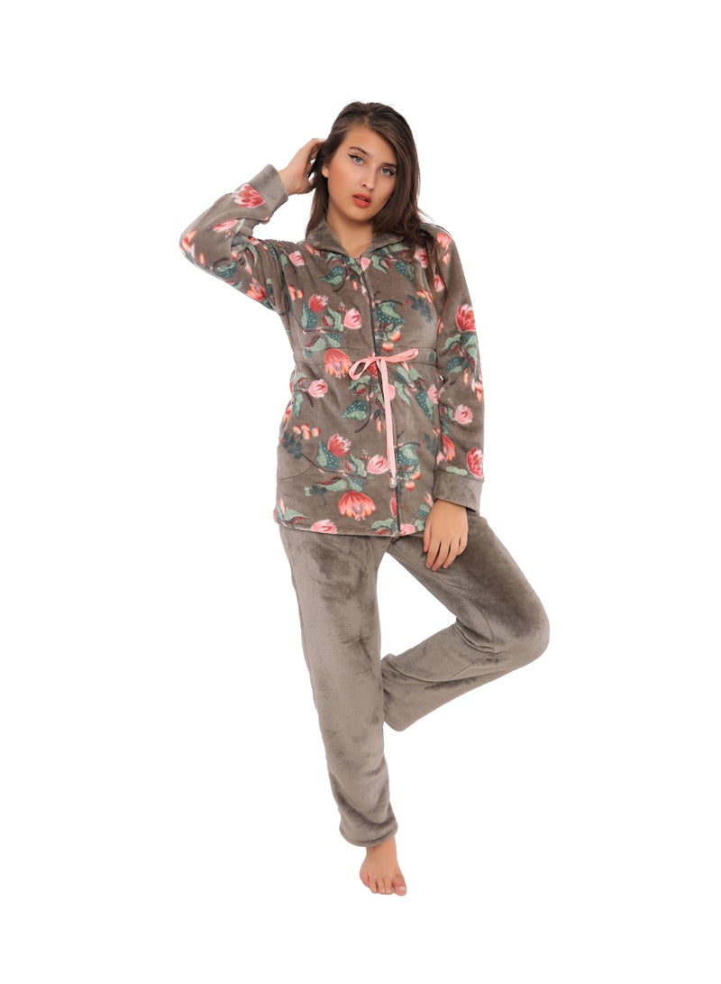 دعدوش  بيجامة نسائية شتوية من الفرو الناعم، طقم بيجامة حريمي من قطعتين للمنزل، مريحة ودافئة,بيجامه شتوية للنساء توفر تغطية كاملة للنساء من دعدوش , - Image 2