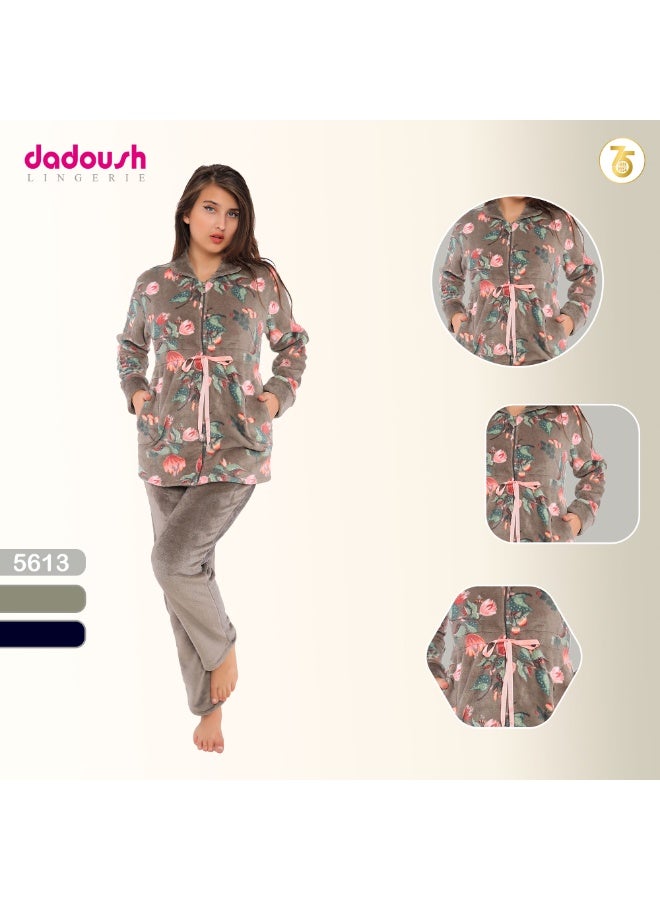 دعدوش  بيجامة نسائية شتوية من الفرو الناعم، طقم بيجامة حريمي من قطعتين للمنزل، مريحة ودافئة,بيجامه شتوية للنساء توفر تغطية كاملة للنساء من دعدوش , - Image 4