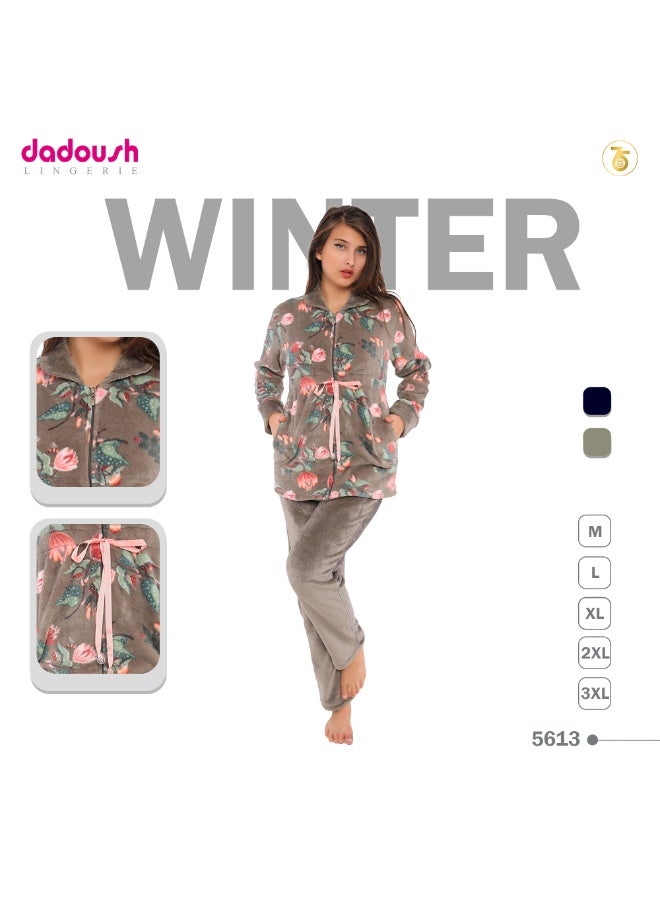 دعدوش  بيجامة نسائية شتوية من الفرو الناعم، طقم بيجامة حريمي من قطعتين للمنزل، مريحة ودافئة,بيجامه شتوية للنساء توفر تغطية كاملة للنساء من دعدوش , - Image 5