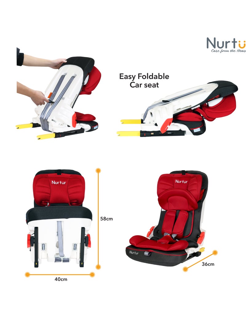 Nurtur Maverick Baby/Kids Compact Foldable Car Seat - 5-Point Safety Harness - ISOFIX - 10-level Adjustable Headrest - 9 months to 12 years, , Red - Image 3
