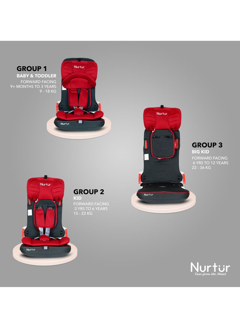Nurtur Maverick Baby/Kids Compact Foldable Car Seat - 5-Point Safety Harness - ISOFIX - 10-level Adjustable Headrest - 9 months to 12 years, , Red - Image 2