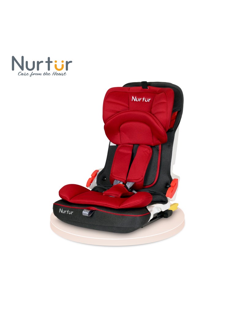 Nurtur Maverick Baby/Kids Compact Foldable Car Seat - 5-Point Safety Harness - ISOFIX - 10-level Adjustable Headrest - 9 months to 12 years, , Red - Image 1