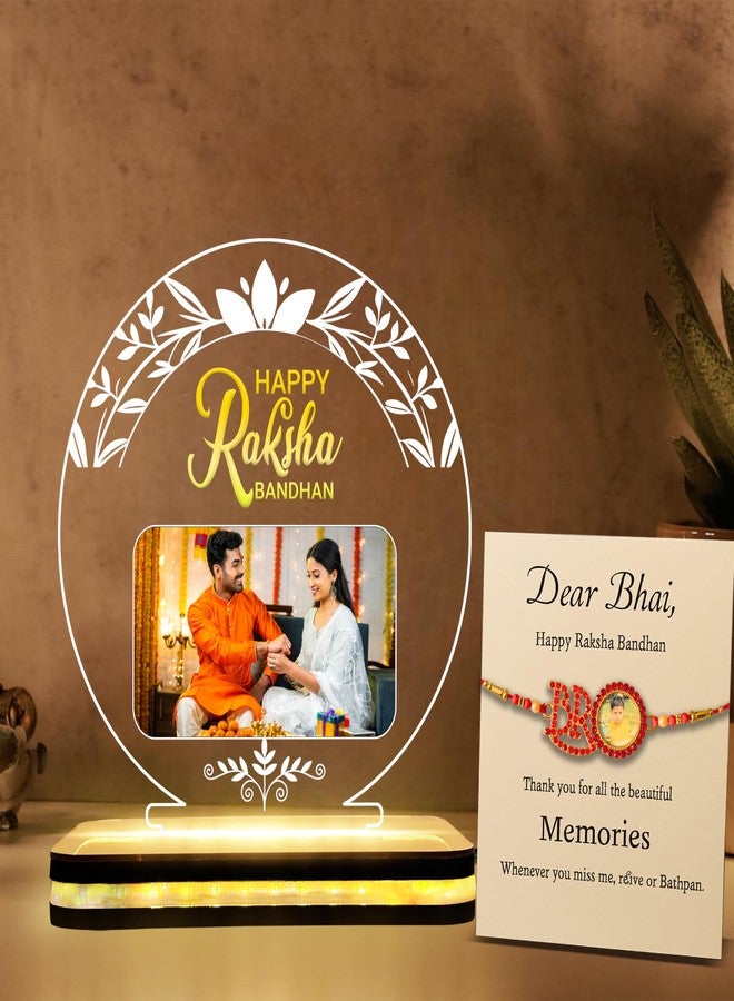 DECOCRU Acrylic Rakhi Gift | Customise Photo with Name | Happy Rakhi Lamp | Rakshabandhan Gift Ideas for Sister, Brother | Night Light LED Lamp | Circle Shape Decore (5.5 x 5.5) inches - Image 1