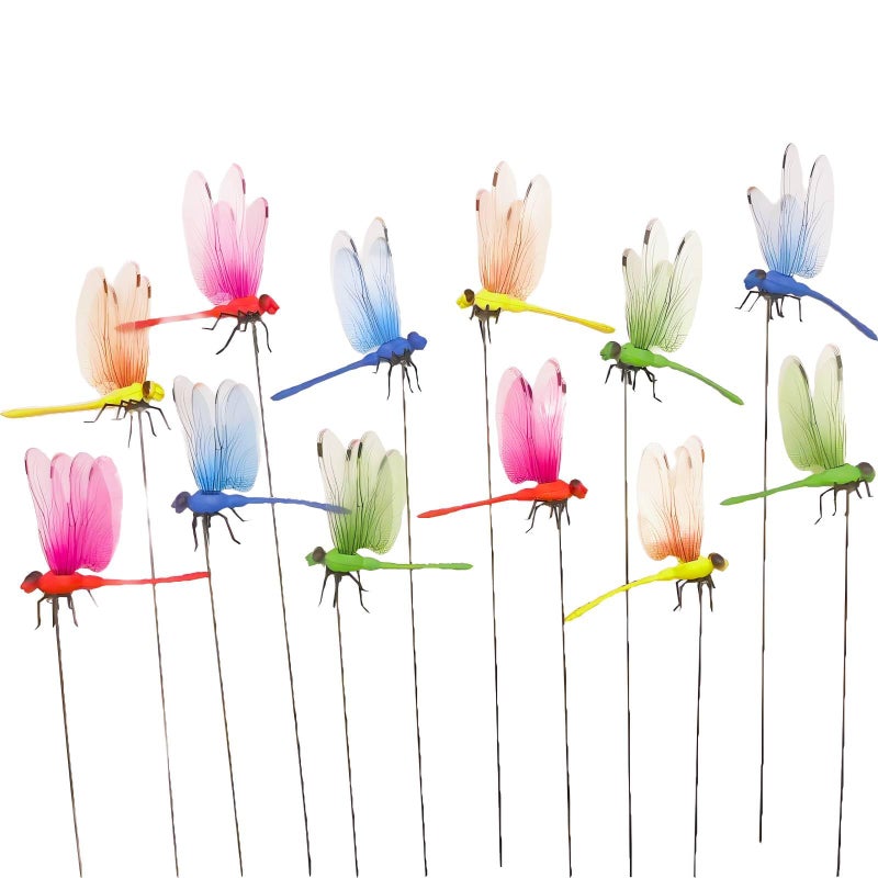 CHOUYUHE 12 Pieces Dragonfly Garden Decor 3D Dragonfly Garden Stakes 4Colors Ideal for Garden Decorations and House Warmings CHOUYUHE - Image 1