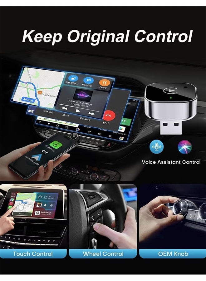 ترقية 2 في 1 CarPlay & Android Auto Adapter، توصيل وتشغيل CarPlay Dongle تحوّل الأسلاك إلى Wireless، فائقة السرعة Auto Connect، التيار الحر لللاغ، التصميم المضغوط لآيفون وأندرويد مع منفذ USB/USB-C - Image 2