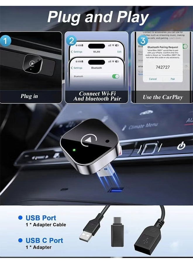 ترقية 2 في 1 CarPlay & Android Auto Adapter، توصيل وتشغيل CarPlay Dongle تحوّل الأسلاك إلى Wireless، فائقة السرعة Auto Connect، التيار الحر لللاغ، التصميم المضغوط لآيفون وأندرويد مع منفذ USB/USB-C - Image 4