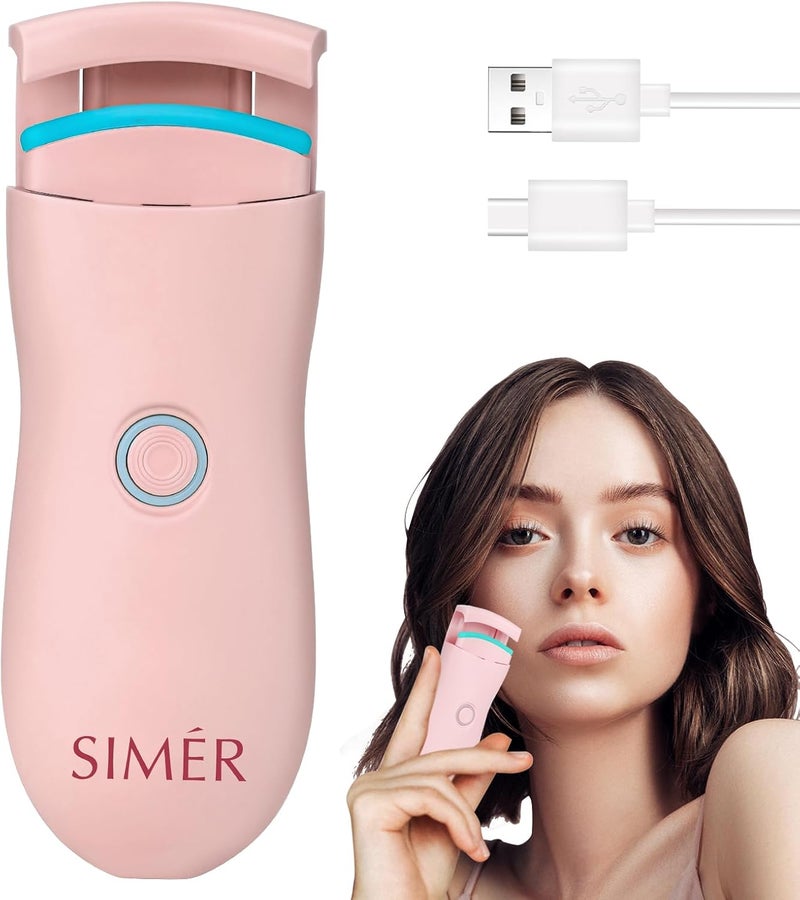 SIMER Heated Eyelash Curlers, Rechargeable Electric Eyelash Curler for Quick Natural Curling, 2 Heating Modes Eyelash Heated Curler, 24 Hours Long Lasting for Women Girls, Pink 