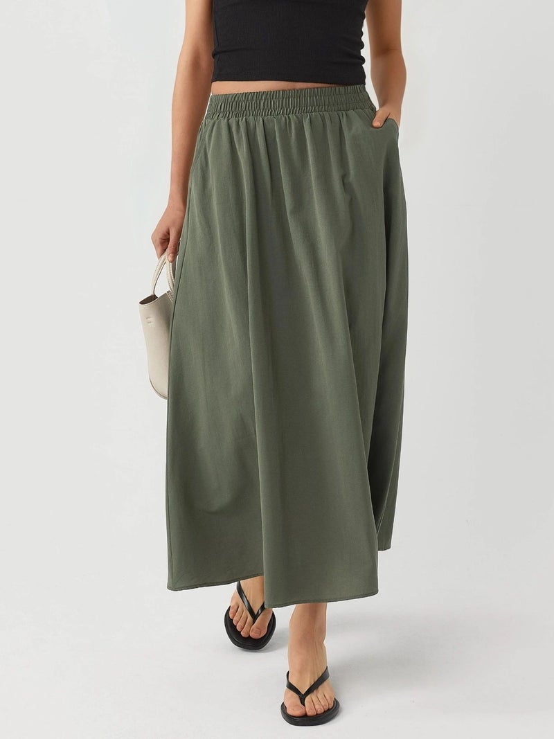 BUSEM Elastic Waist Midi Skirt with Pockets - Image 1
