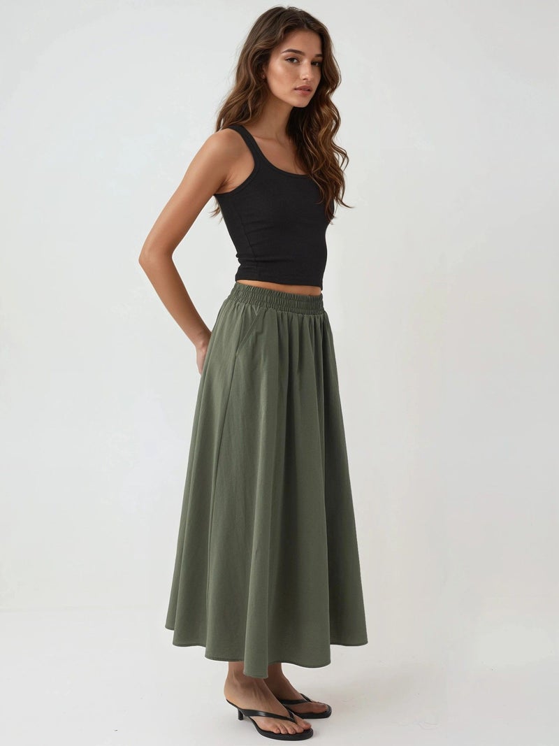 BUSEM Elastic Waist Midi Skirt with Pockets - Image 3