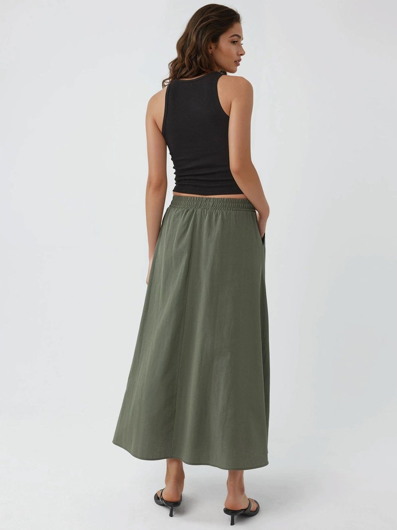 BUSEM Elastic Waist Midi Skirt with Pockets - Image 4