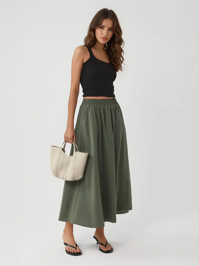 Busem BUSEM Elastic Waist Midi Skirt with Pockets