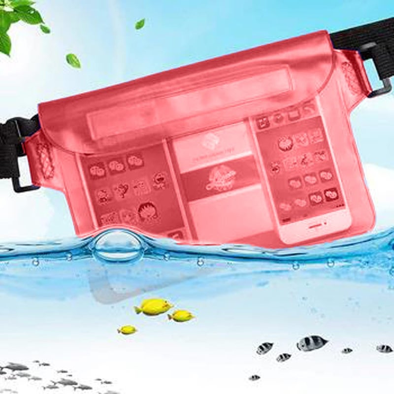 Desi Rang Waterproof Big Pouch Bag Cover for rain Swimming Water All Mobile Phone, All Small Camera, Wallets, ID Card with Waist Strap for All Waist Size, Color : Red - Image 3