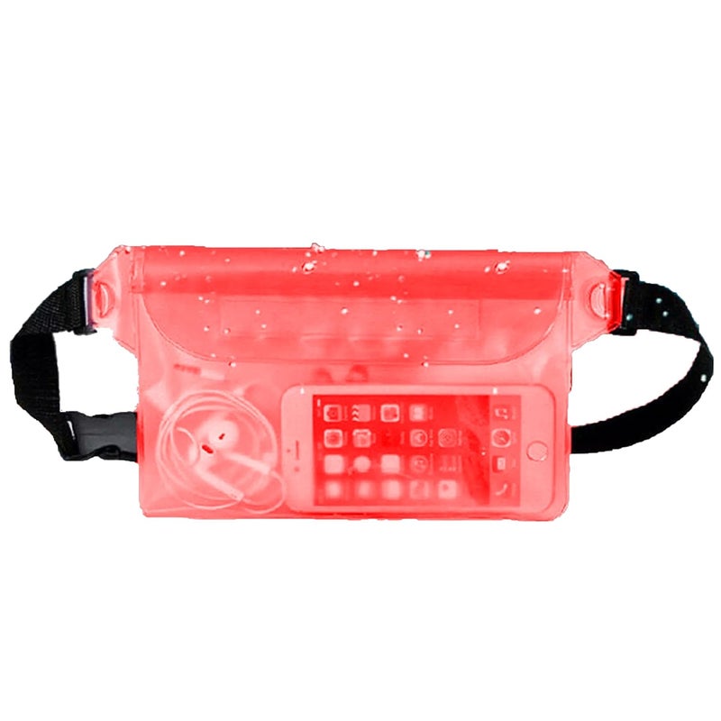 Desi Rang Waterproof Big Pouch Bag Cover for rain Swimming Water All Mobile Phone, All Small Camera, Wallets, ID Card with Waist Strap for All Waist Size, Color : Red - Image 1