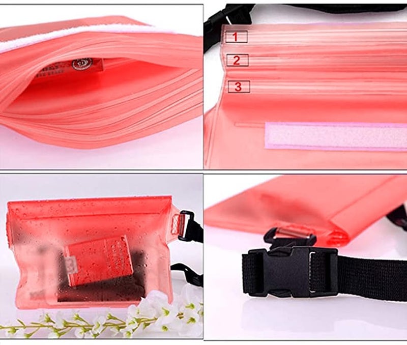 Desi Rang Waterproof Big Pouch Bag Cover for rain Swimming Water All Mobile Phone, All Small Camera, Wallets, ID Card with Waist Strap for All Waist Size, Color : Red - Image 4
