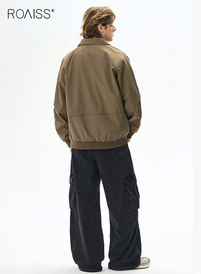 رويس جاكيت رجالي كاجوال من قماش مخملي بتصميم متعدد الجيوب، لون سادة، مقاس مريح، إغلاق بأزرار أمامية لملابس العمل والأسلوب اليومي الكاجوال - Image 4