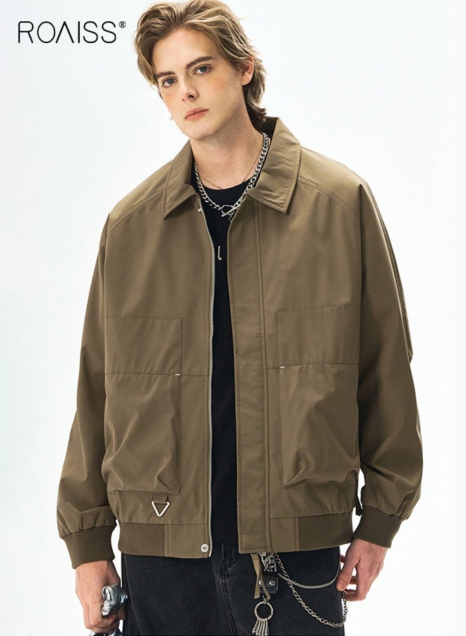 رويس جاكيت رجالي كاجوال من قماش مخملي بتصميم متعدد الجيوب، لون سادة، مقاس مريح، إغلاق بأزرار أمامية لملابس العمل والأسلوب اليومي الكاجوال - Image 2