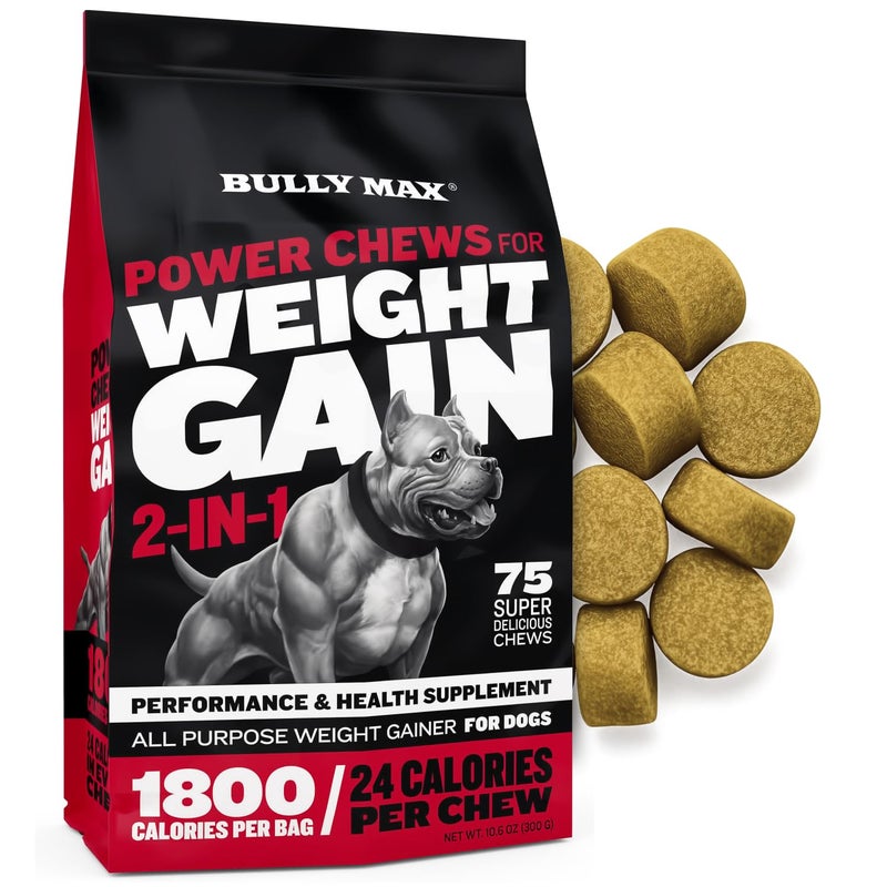 Bully Max Dog Weight Gainer Soft Chews for Puppies and Adults - High Calorie Dog Food Performance Supplements for Healthy Weight Gain, Immunity & Digestive Health - 75 Chews for All Breeds & Ages - Image 1