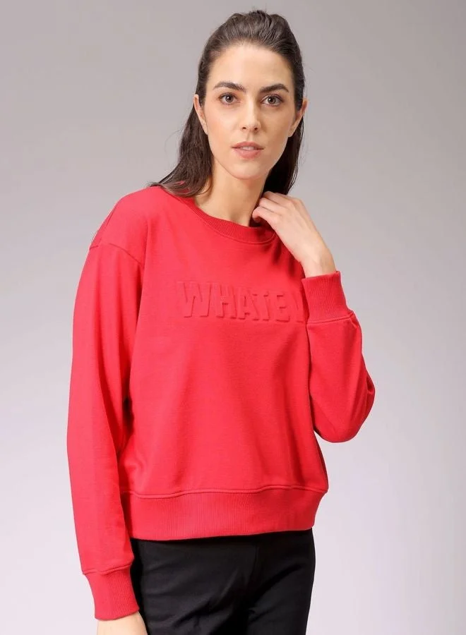 Women Relaxed Fit Typography Printed Crew Neck Long Sleeve Crewneck Sweatshirt