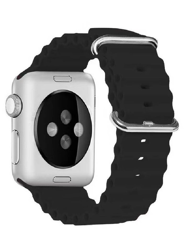 Generic - Apple Watch Ocean Band 49mm 45mm 44mm 42mm Soft Silicone Loop Strap for iWatch Series Ultra/8/7/SE/6/5/4/3/2/1 Black - Image 1