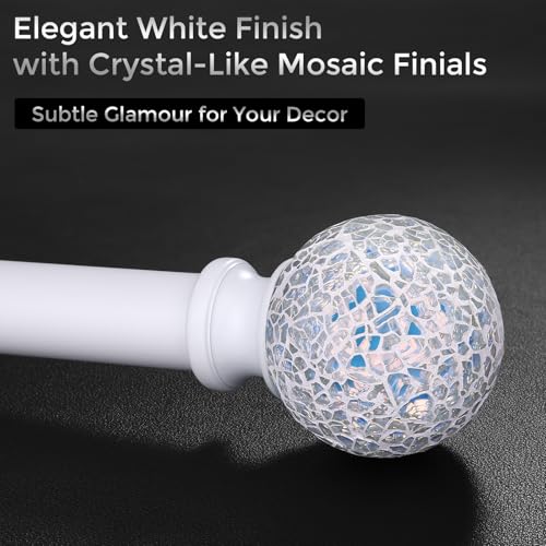 hei! dear White Curtain Rods for Windows 28 to 48 Inch,1 Inch Adjustable Heavy Duty Decorative Mosaic Colourful Ball Curtain Rod,Telescoping Window Rod for Bedroom,White Drapery Rods 18-60" - Image 5
