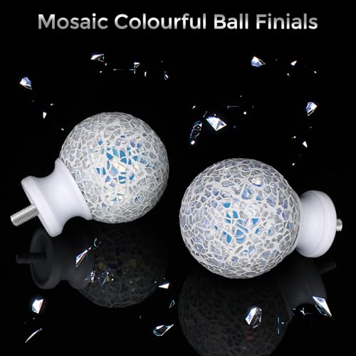 hei! dear White Curtain Rods for Windows 28 to 48 Inch,1 Inch Adjustable Heavy Duty Decorative Mosaic Colourful Ball Curtain Rod,Telescoping Window Rod for Bedroom,White Drapery Rods 18-60" - Image 2