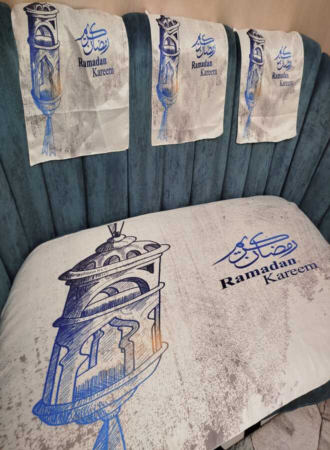 طقم مفارش انتريه 3D ابيض منقوش برسوم رمضانية - 10 قطع 