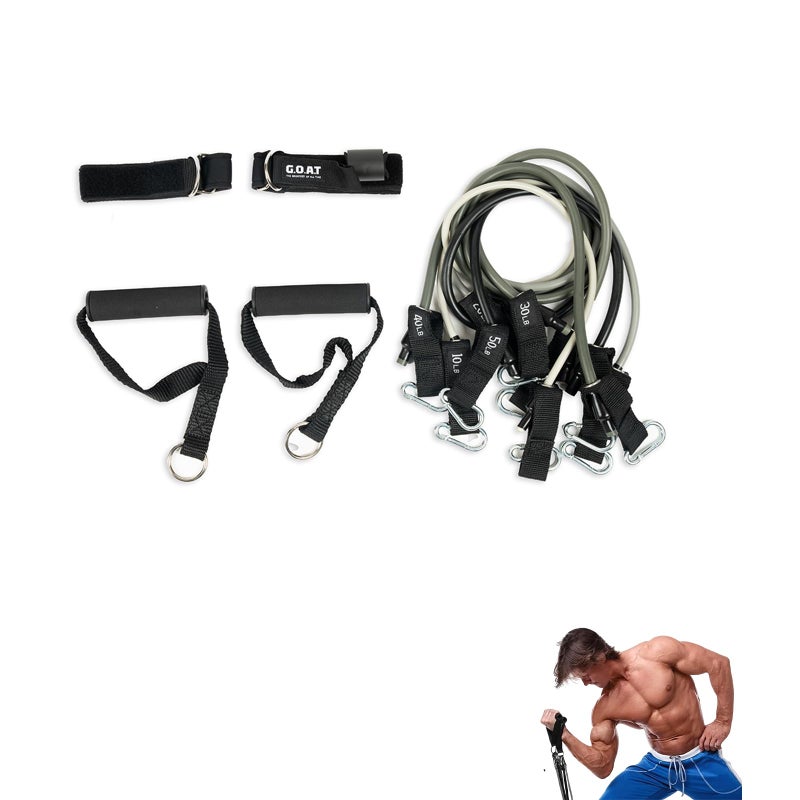 جوت  أحزمة مقاومة أنبوبية فاخرة بمقابض من G.O.A.T - طقم من 5 قطع مع مثبت للباب وأحزمة للكاحل - أنابيب تمارين متينة للتمارين المنزلية (مستويات مقاومة متعددة) - Image 1