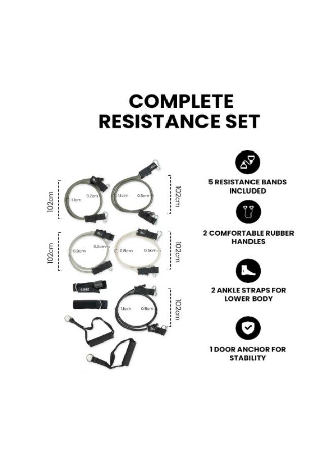 جوت  أحزمة مقاومة أنبوبية فاخرة بمقابض من G.O.A.T - طقم من 5 قطع مع مثبت للباب وأحزمة للكاحل - أنابيب تمارين متينة للتمارين المنزلية (مستويات مقاومة متعددة) - Image 3
