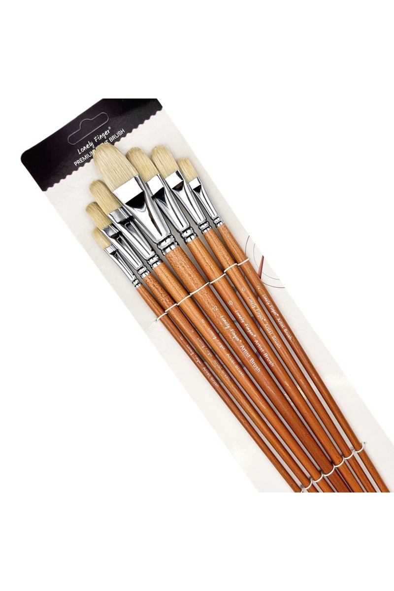 erorex 7pcs Bristle Professional Hog Bristle Filbert Oil Paint Brushes Set, 7pcs Long Wooden Handle Natural