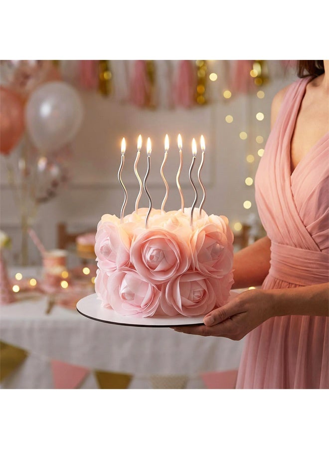 ١٨ شمعة عيد ميلاد حلزونية، شموع عيد ميلاد حلزونية في حوامل، شموع معدنية طويلة ورفيعة لتزيين الكب كيك في أعياد الميلاد وحفلات الزفاف وحفلات استقبال المولود الجديد وحفلات التخرج، فضية اللون - Image 5