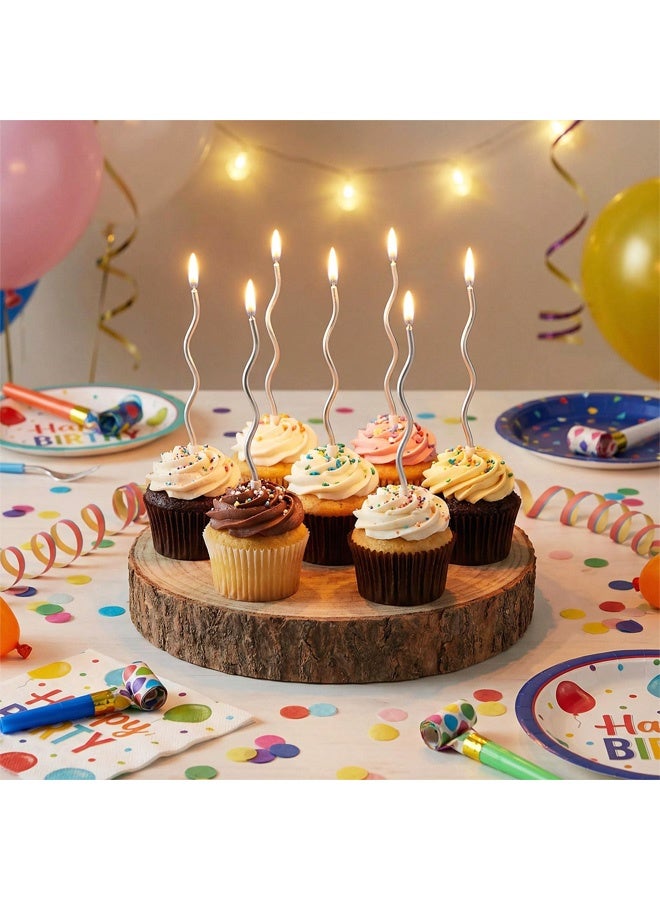 ١٨ شمعة عيد ميلاد حلزونية، شموع عيد ميلاد حلزونية في حوامل، شموع معدنية طويلة ورفيعة لتزيين الكب كيك في أعياد الميلاد وحفلات الزفاف وحفلات استقبال المولود الجديد وحفلات التخرج، فضية اللون - Image 4