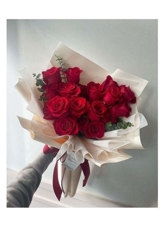 Rich And Royal Flowers Red Roses Bouquet White Wrapping