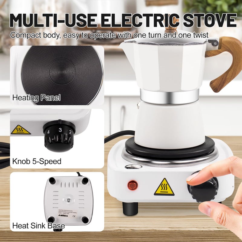 DITOSH 2-in-1 Moka Pot Espresso Set with Electric Stove 3 Cup Aluminum Stovetop Coffee Maker Percolator Italian Classic Mocha Coffee Machine for Italian and Cuban Cafe Brewing Portable Camping Travel - Image 4
